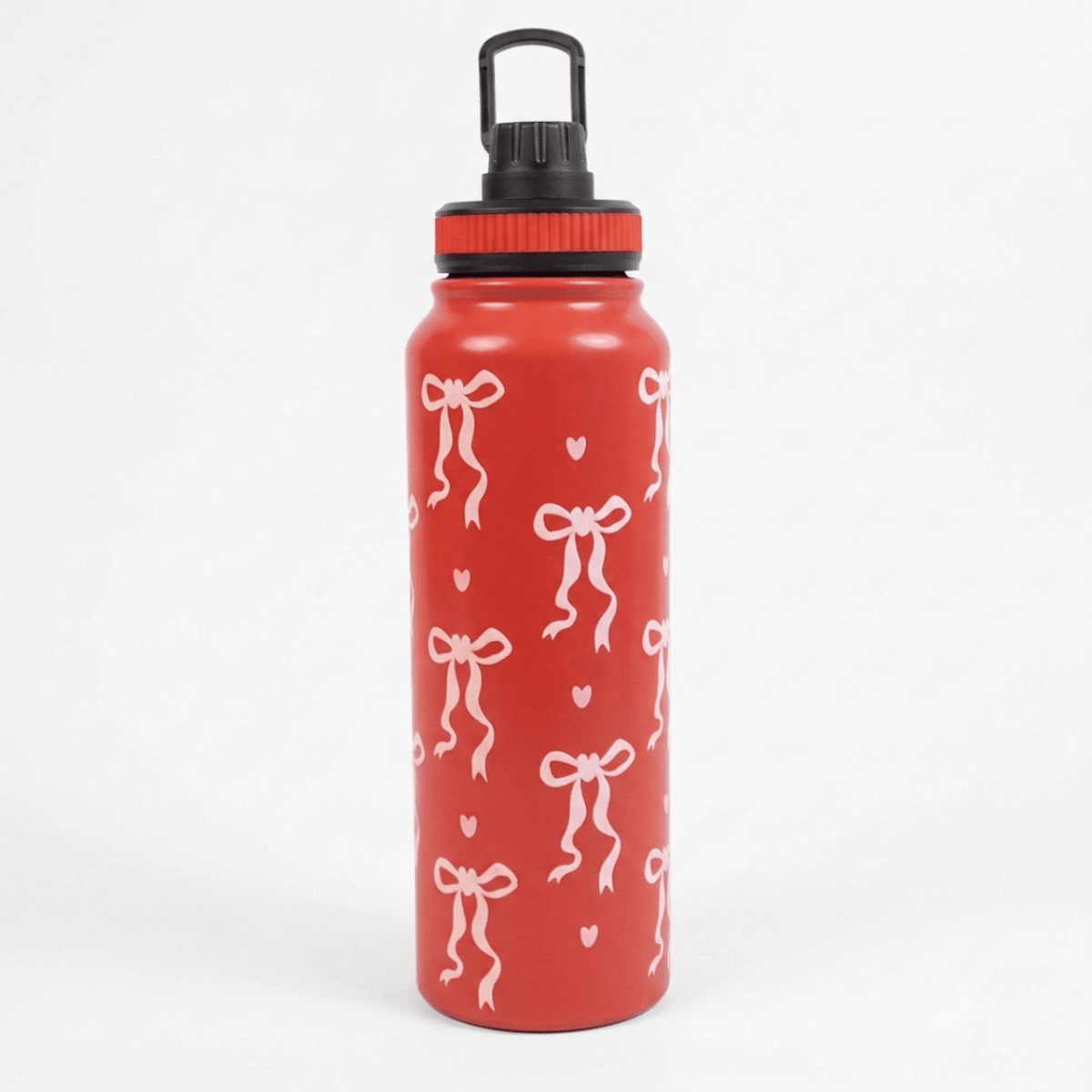 Bow Print Stainless Steel Water Bottle – 600 ML - Memories InsiteBOW PRINT WATER BOTTLE - RED -1